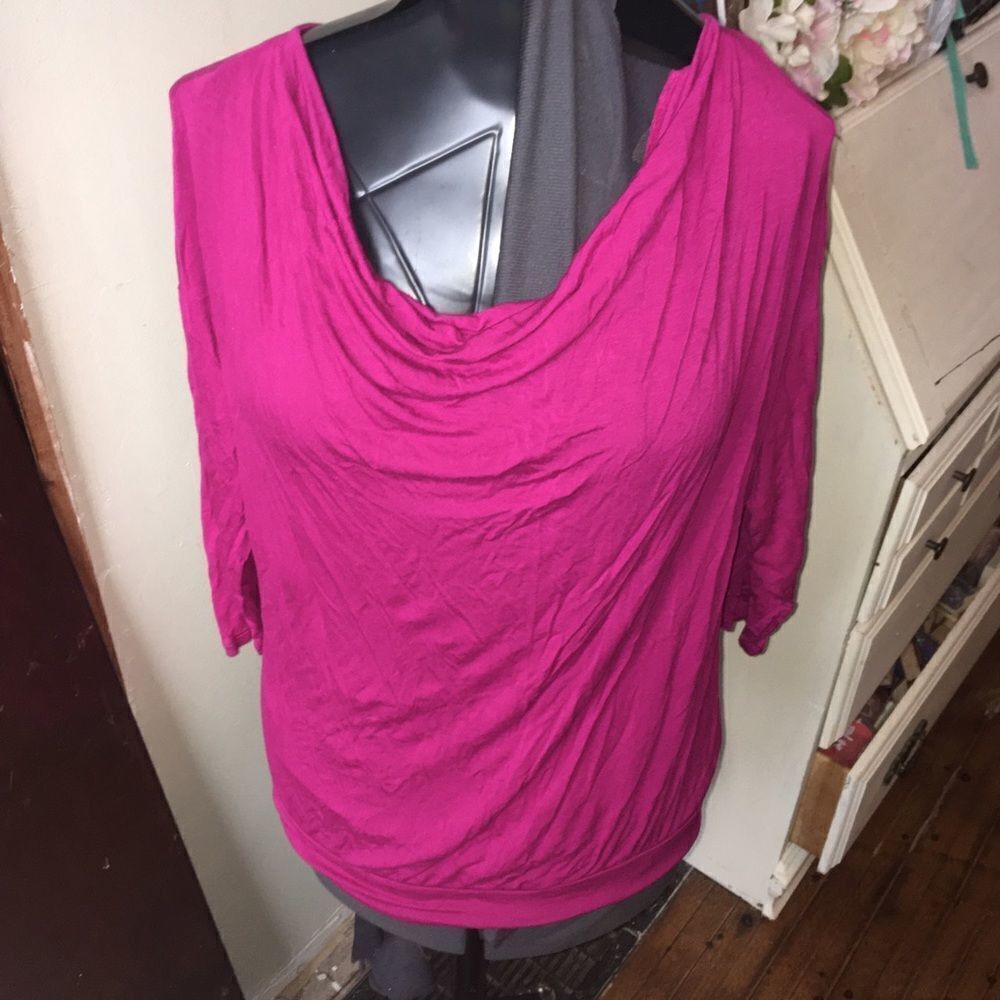 Lane Bryant 14/16 raspberry pink drape neckline Barbiecore knit blouse